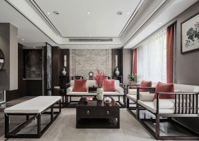 新中式风格装修设计效果 大户型客厅装修设计图