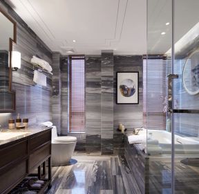 新中式风格卫生间浴缸装饰设计效果图-每日推荐