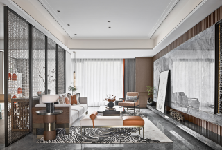 2023新中式风格家庭客厅装修实景图