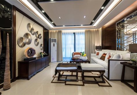 阳光城中央首府新中式风格100平米三室两厅装修案例