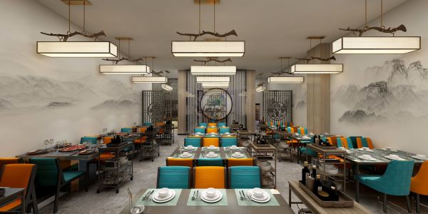 潮派围炉餐厅新中式风格380㎡设计方案