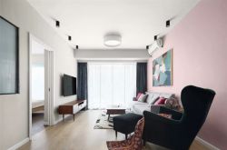 北欧风格样板间客厅粉色墙面装修设计图