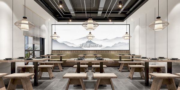 郑州简约粗粮馆200平米中式风格装修案例
