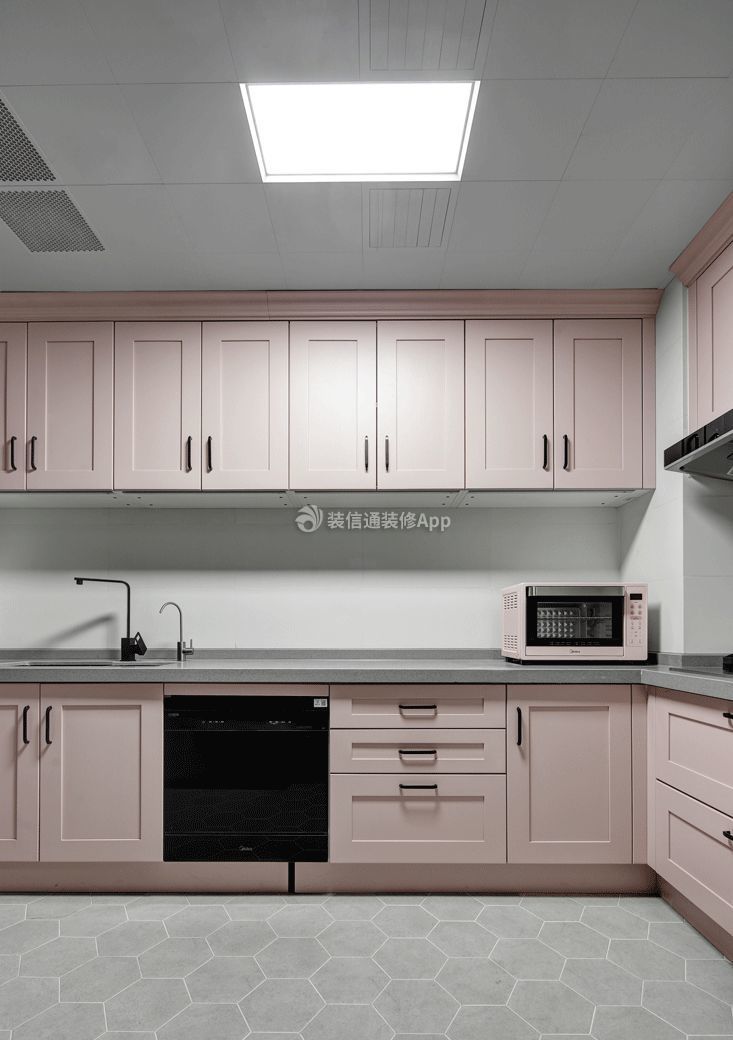欧式风格厨房橱柜面板粉色装饰效果图