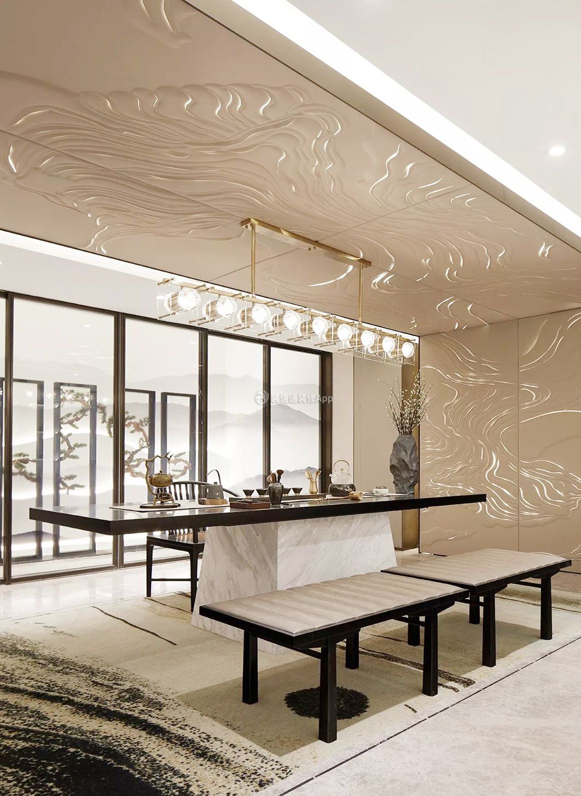 新中式别墅茶室吊顶装修设计效果图