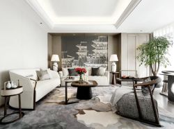 新中式风格客厅背景墙装饰设计效果图