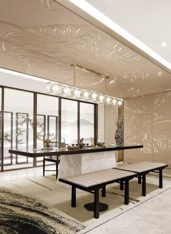 新中式别墅茶室吊顶装修设计效果图