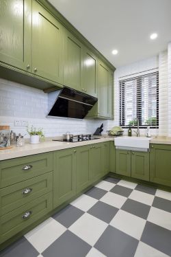 小清新厨房绿色橱柜装修设计图