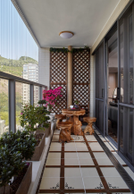 新中式风格阳台地砖装饰设计图片