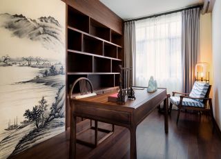 中式风格书房书桌装修设计图片