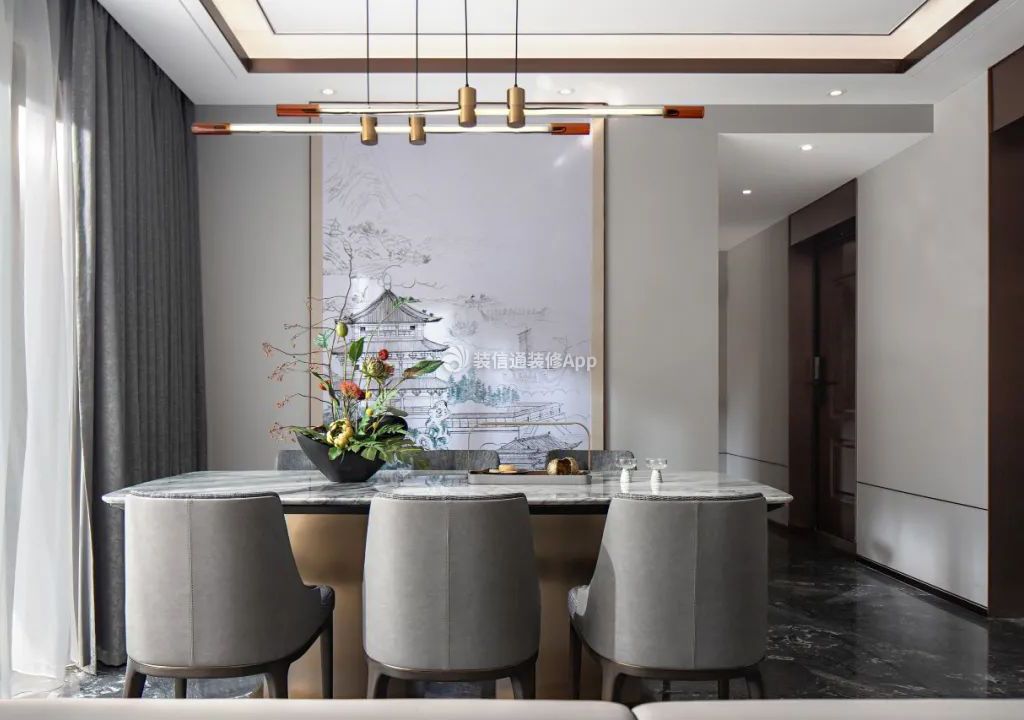 新中式风格餐厅背景墙装饰设计效果图