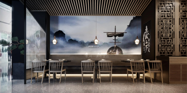 餐饮店新中式风格200㎡设计方案