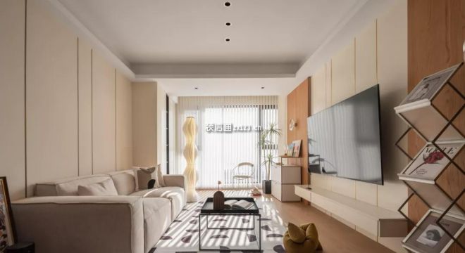 90平米两居室，棉花糖色与木材温润感，让空间回归最纯粹舒适与自在