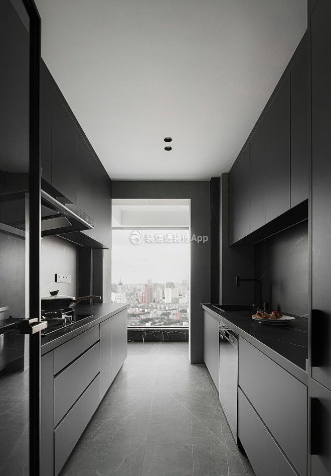 简约风格公寓厨房黑色装饰效果图