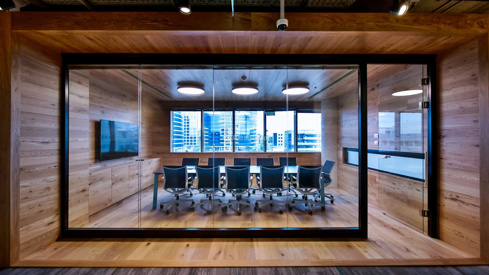 办公楼会议室木质背景墙设计图