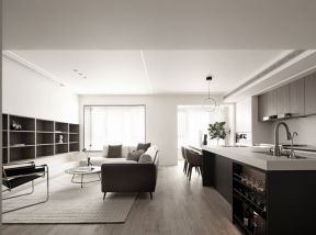 开放式客厅厨房装修图片 黑白简约风格图片