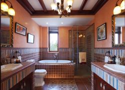 美式风格卫生间砖砌浴缸装潢设计图
