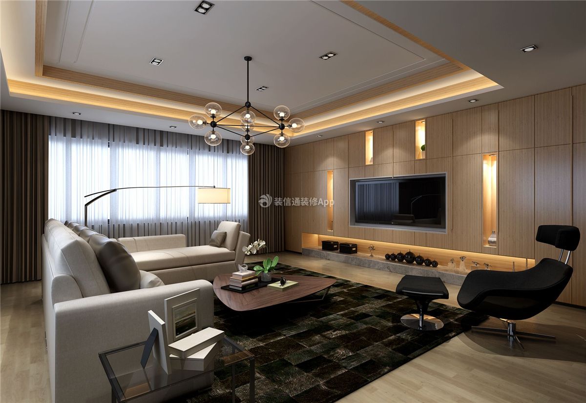 140平现代风格客厅电视墙设计图