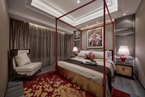 新中式风格卧室四柱床装修设计图