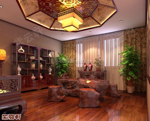 紫云轩中式别墅装修设计 茶室