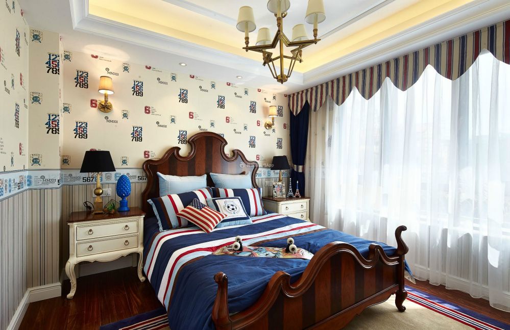 美式风格卧室壁纸装饰设计图片