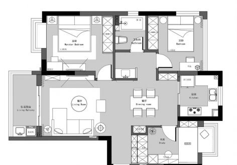 象湾壹号现代简约风格126平米三室两厅装修案例