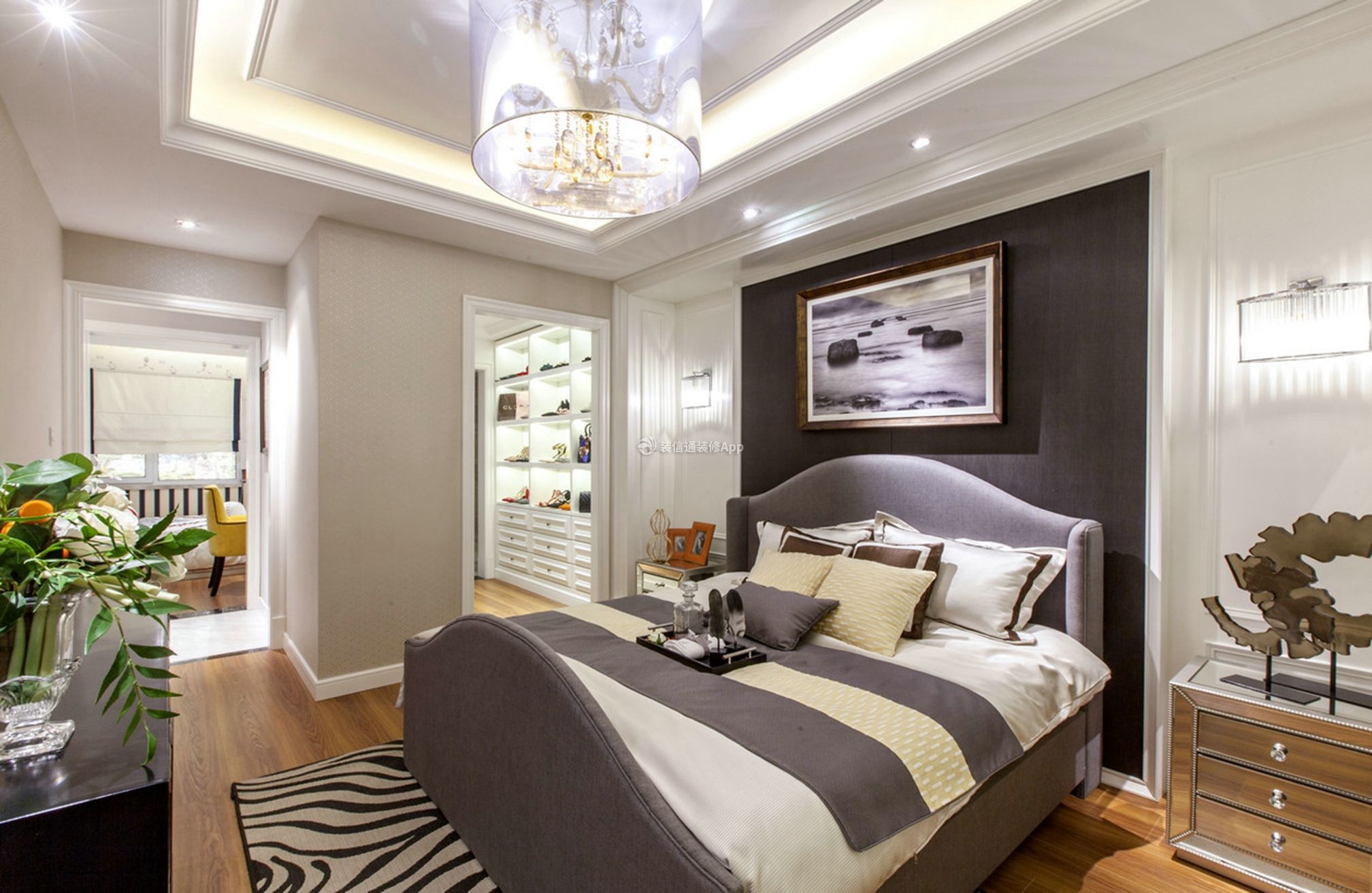 新中式家居卧室 床 床尾凳 梳妆台 吊灯 衣柜-室内设计-拓者设计吧