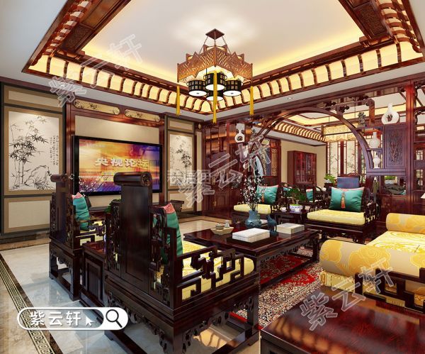 中式别墅客厅装修实景图