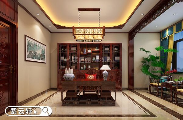 中式别墅书房装修实景图