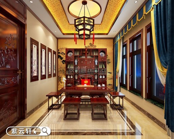 紫云轩别墅中式装修效果图-茶室