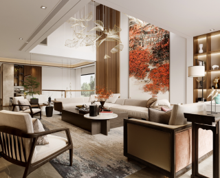 上海别墅中式客厅装潢设计图