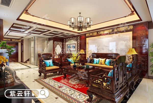 紫云轩中式家庭装修设计图-客厅