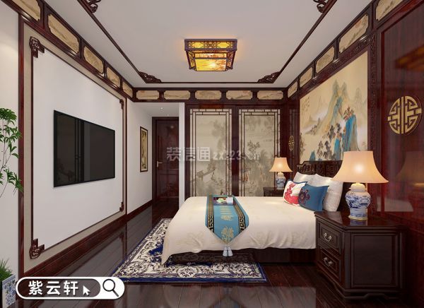 紫云轩中式家庭装修设计图-卧室