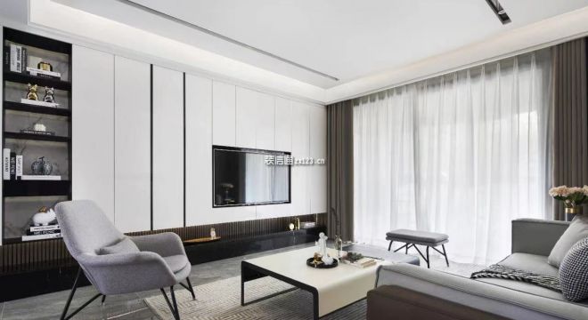 保利珑樾现代简约风格126平米三居室装修案例