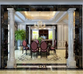 上海老洋房古典餐厅门柱装修设计效果图