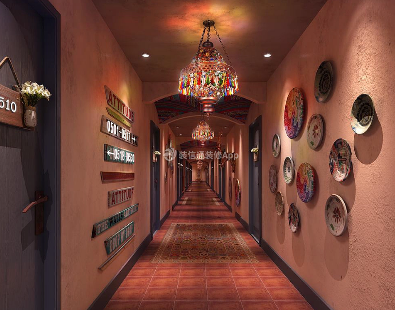 杭州酒店波西米亚风走廊装修设计效果图