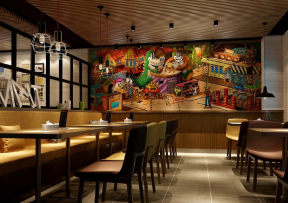 杭州餐厅大堂背景墙装修装潢效果图