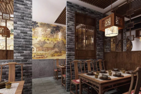 杭州餐厅大厅背景墙装修装潢效果图