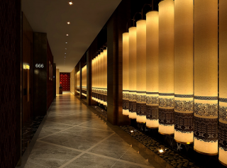 杭州养生美容院中式走廊灯饰装潢图