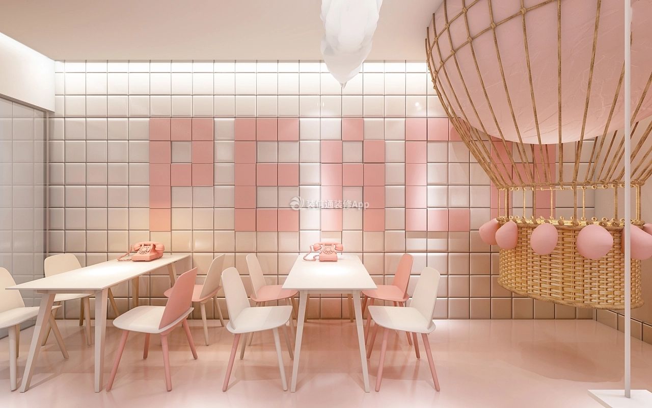 杭州300平米水蜜桃主题甜品店装修设计图