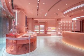杭州300平米甜品店大堂粉色装修设计效果图