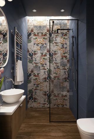 现代卫生间淋浴房背景墙装修设计效果图