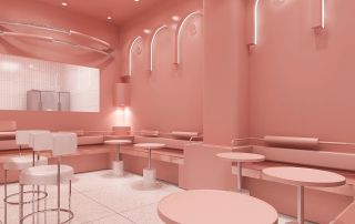 杭州300平米甜品店全粉色装修设计效果图