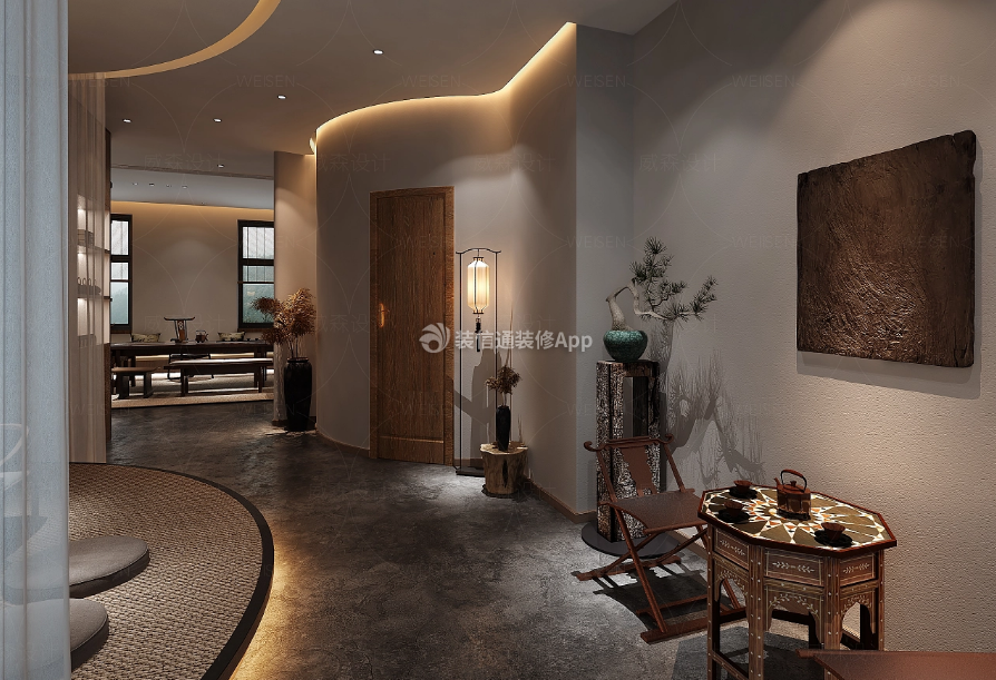 杭州470平米中式茶馆走廊装修设计效果图
