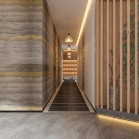 杭州470平米禅意茶馆室内走廊装修设计效果图