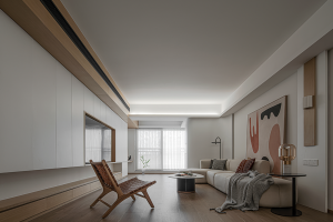 [北京今朝装饰]130㎡现代原木风，圆弧形墙角+圆弧沙发，趣味而优雅！