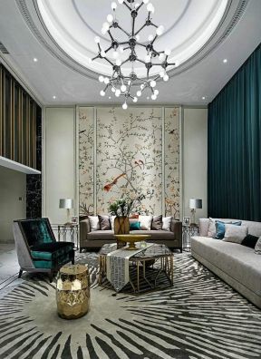 450平米别墅现代新中式客厅装修设计效果图
