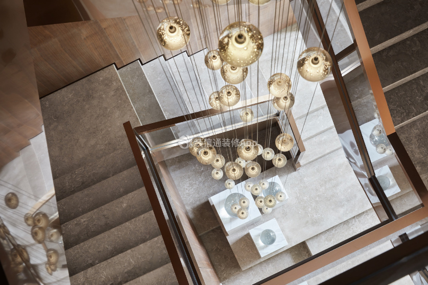 独栋现代别墅室内楼梯吊灯装修设计效果图