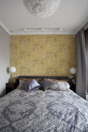 现代混搭卧室 卧室床头壁纸背景墙效果图