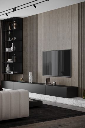 120平米现代住宅客厅电视墙柜自装修效果图